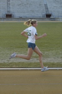 This runner's pace is her pace. She's found her rhythm.